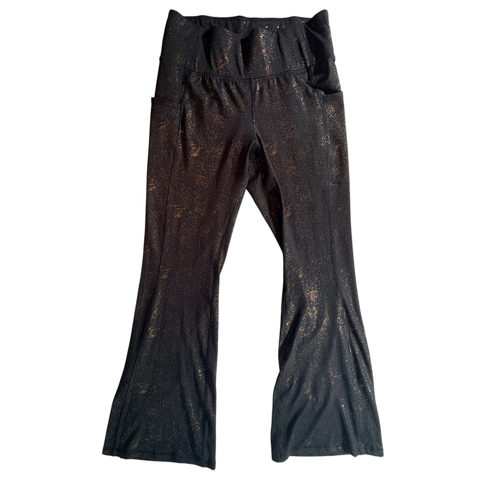 Lane Bryant LIVI Wicking Flare Pant Womens 14/16 Black Gold Metallic Yoga Pant